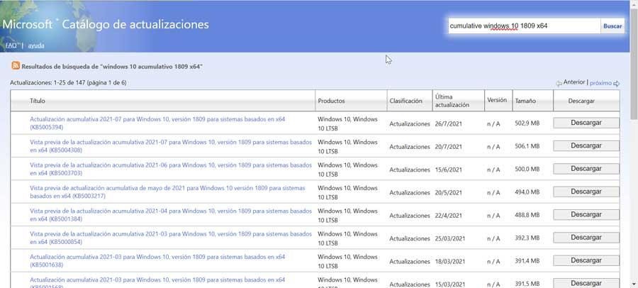 Catálogo de actualizaciones de Microsoft