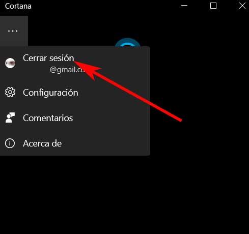 Cerrar sesión Cortana