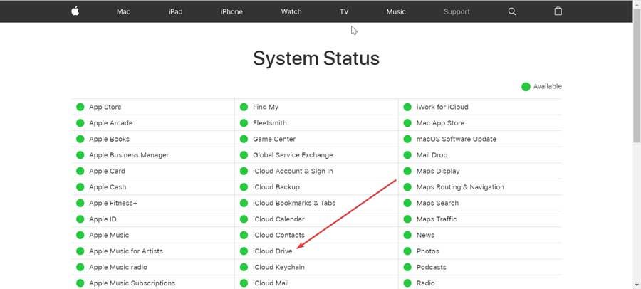 Comprobar el estado del servicio de iCloud et web de Apple