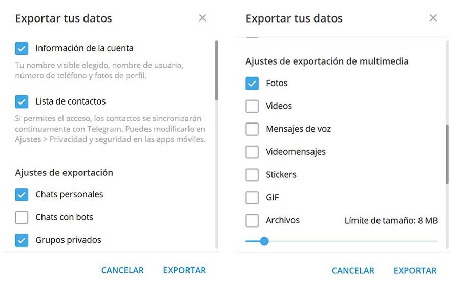Exportați date din Telegram