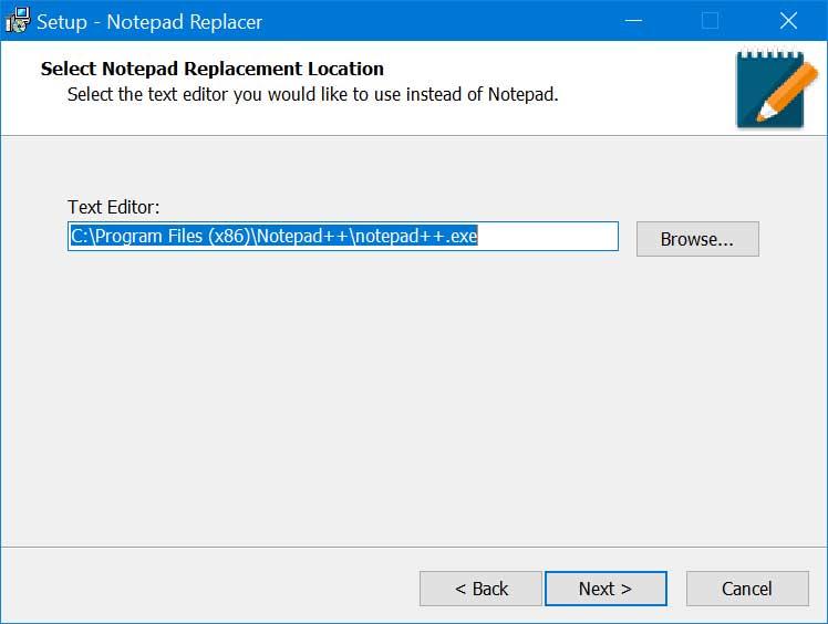 Notepad Replacer seleccionar ruta de NotePad