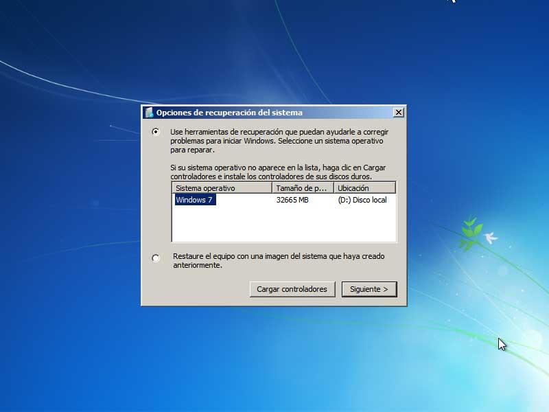 Opciones de recuperación del sistema Windows 7