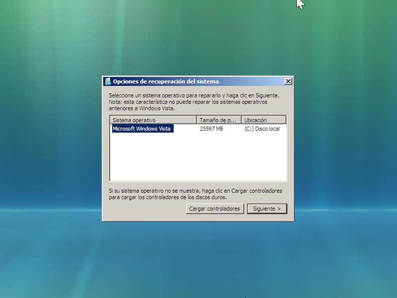 Opciones de recuperación del sistema Windows Vista