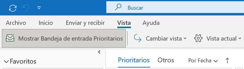 Outlook Mostrar Bandeja de entrada Prioritarios