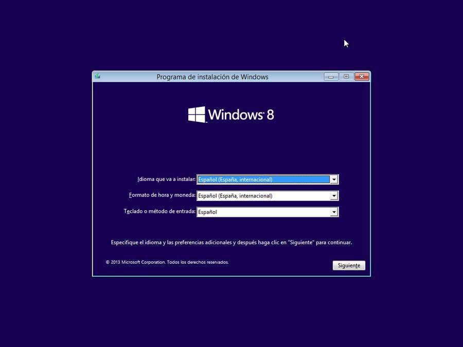 Programa de instalación de Windows 8