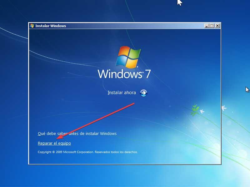 Windows 7 Reparar equipo
