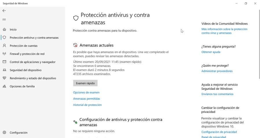 Windows Defender examen rápido