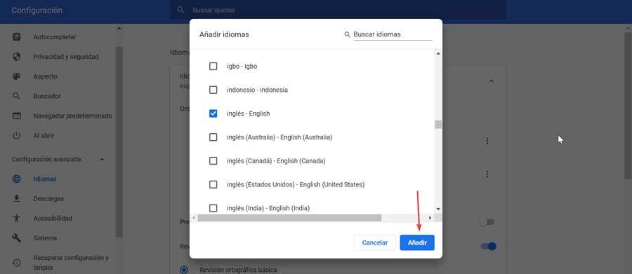 Chrome añadir idioma inglés
