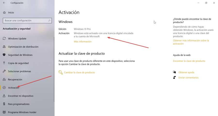 Configuración de Windows activación