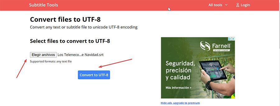 Convert SRT file to UTF8