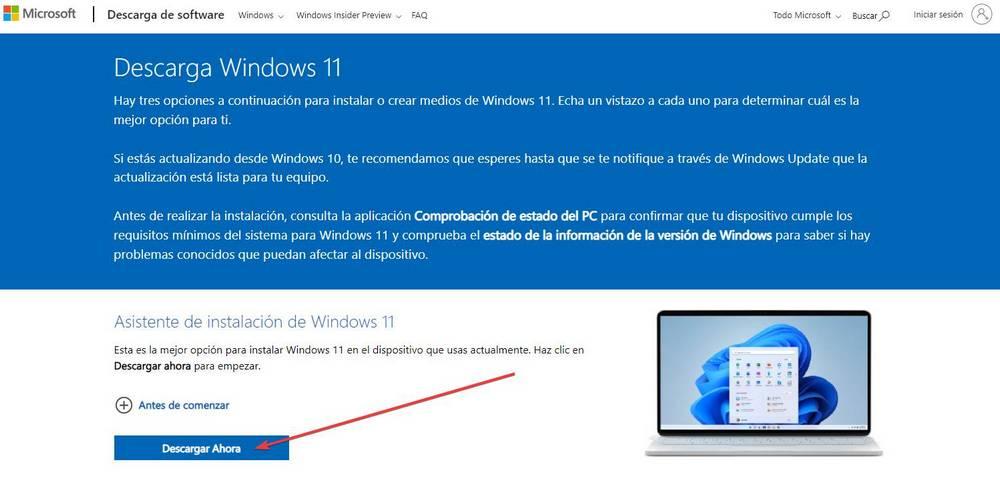 Descargar asistente actualizar Windows 11