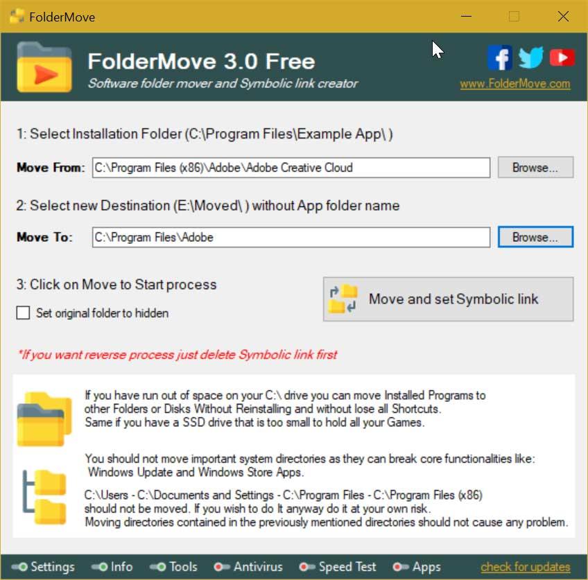 FolderMove cambiar ruta de los programas