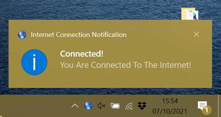 Internet Connection Notification notificación de conexión a Internet