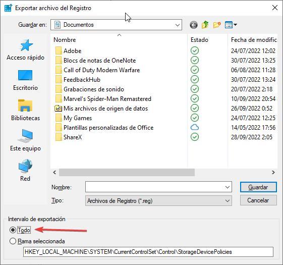 copia seguridad registro Windows