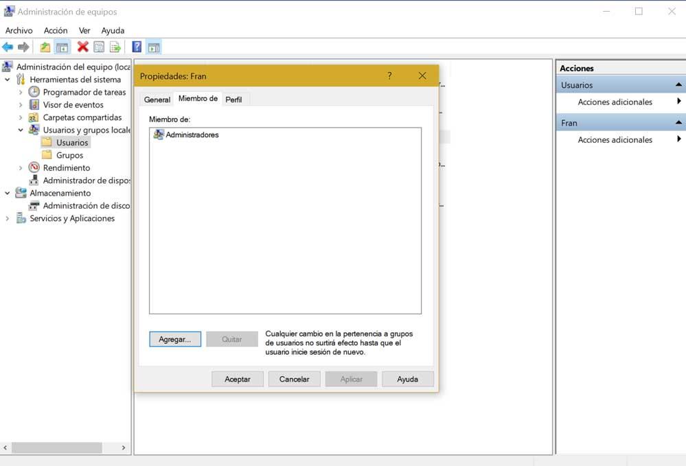 Cómo saber si mi cuenta de Windows tiene permisos de administrador con Administrador de equipos
