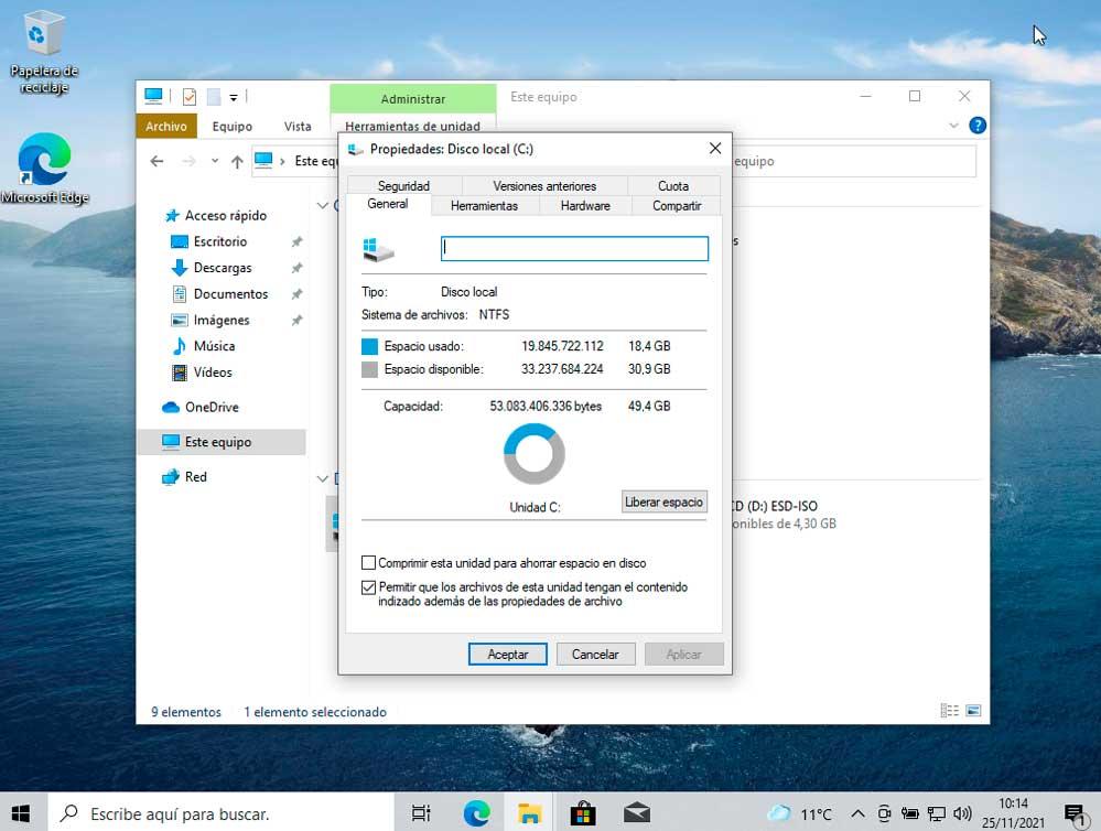 Espacio ocupado en el disco duro por Windows 10 una vez instalado