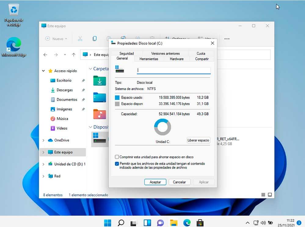 Espacio ocupado en el disco duro por Windows 11 una vez instalado