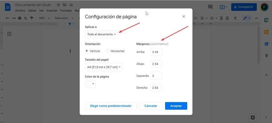 Google Docs configuración de página y margenes