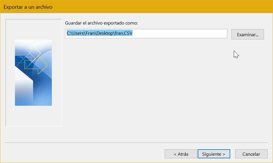 Outlook exportar archivo csv
