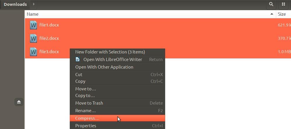 Comprimir archivos en Linux GNOME