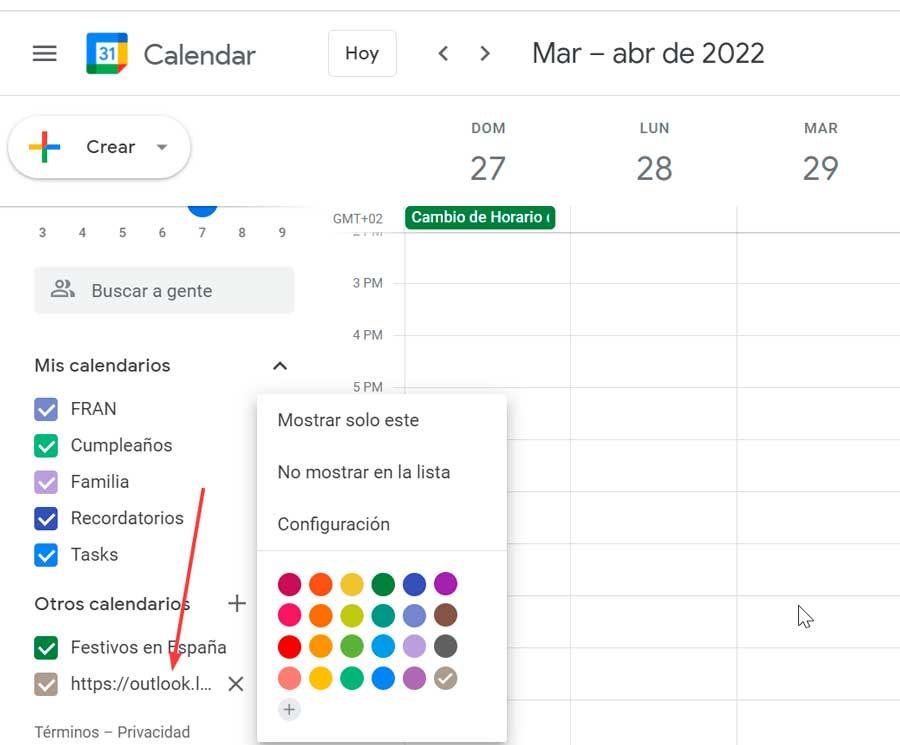 Configurar calendario de Outlook