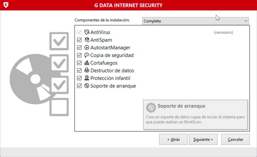 G DATA Internet Security componentes de instalación
