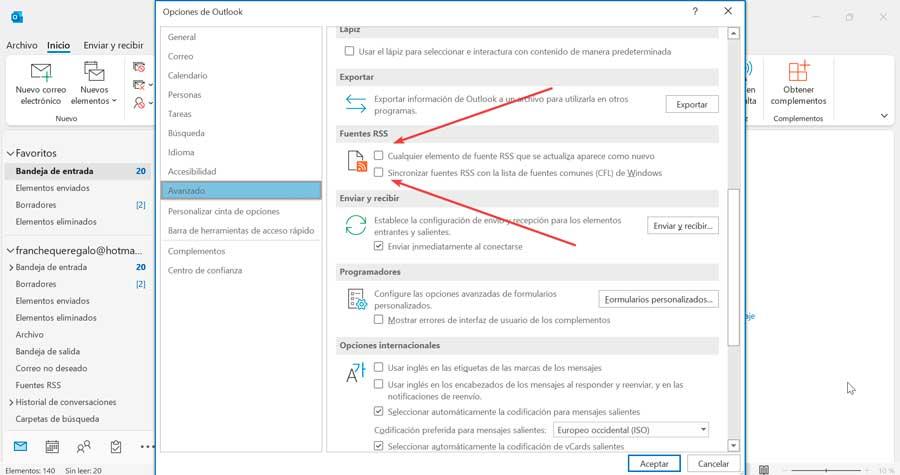 Outlook Fuentes RSS