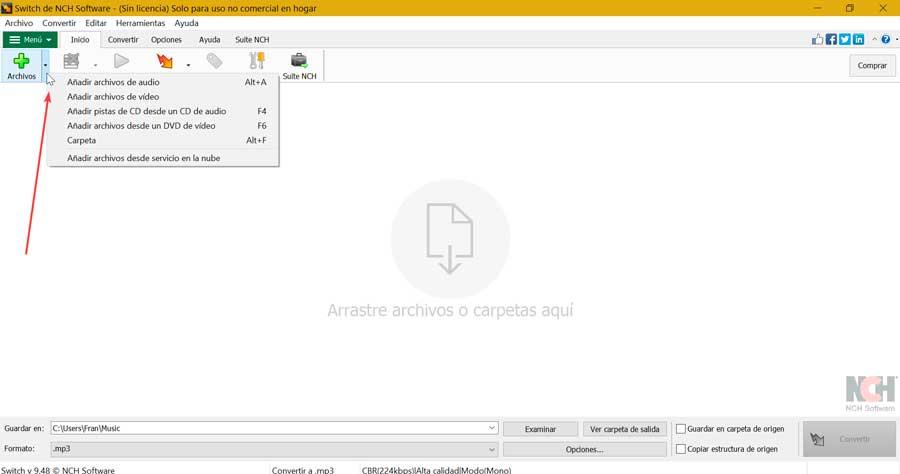 Switch Audio File Converter añadir archivos