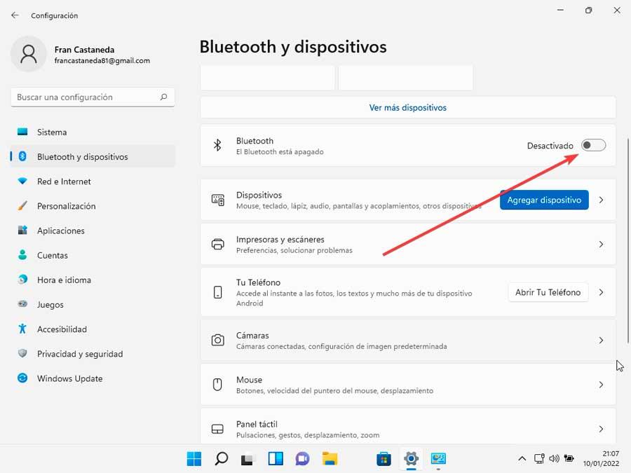 Activar Bluetooth desde Configuración en Windows 11