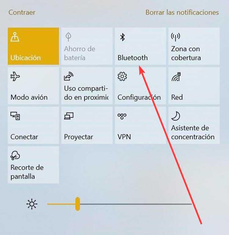 Activar Bluetooth desde Panel de notificaciones