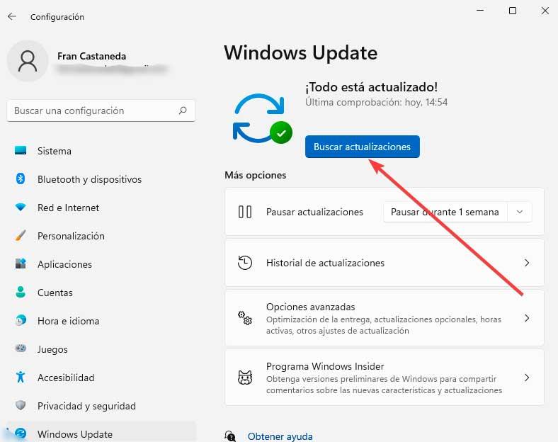 Buscar actualizaciones sv Windows 11