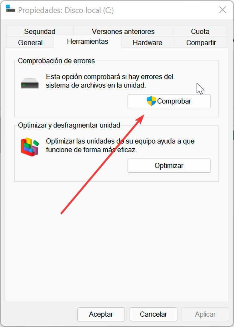 Comprobación de errores en Windows 11