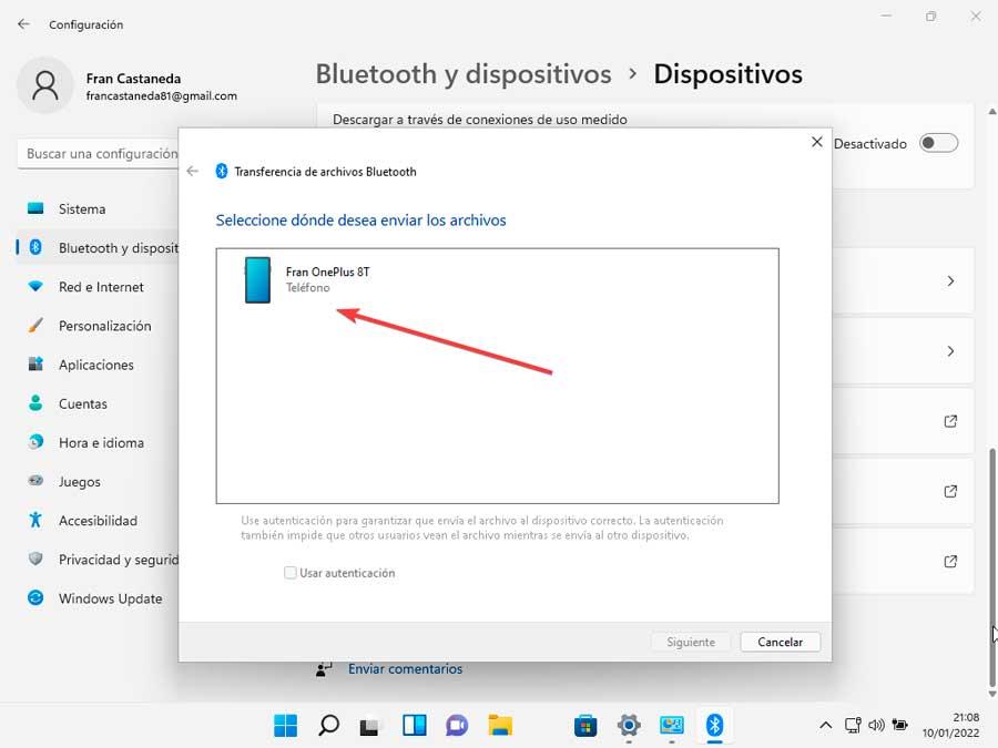 Enviar archivos por Bluetooth al móvil en Windows 11