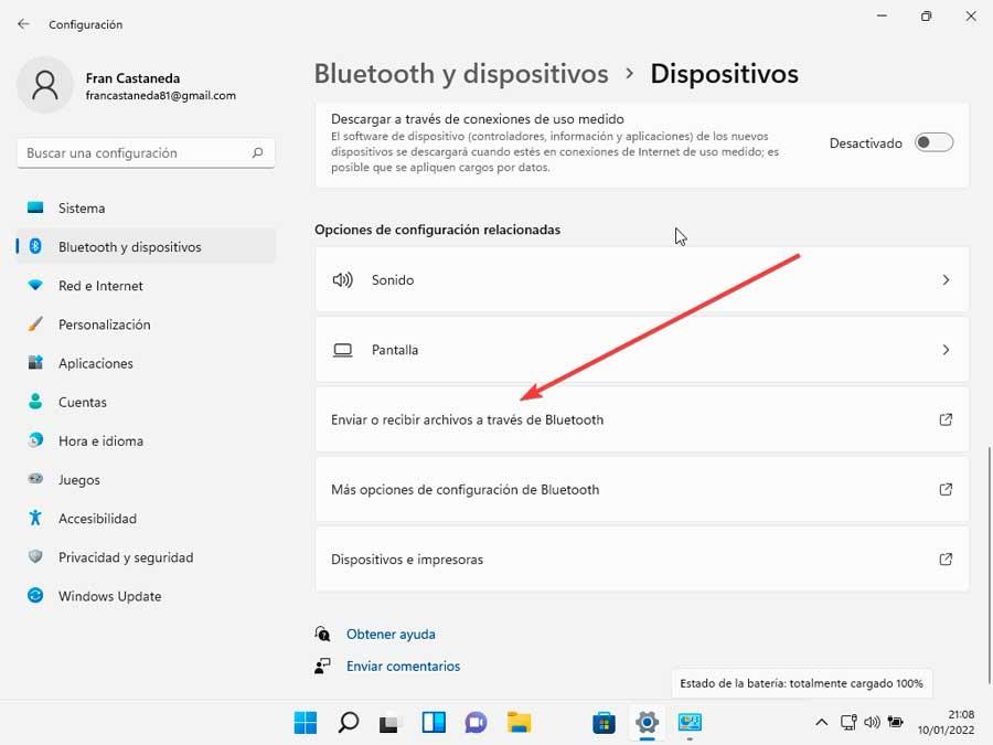Enviar o recibir archivos a través de Bluetooth en Windows 11