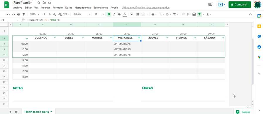 Google Sheets datos filtrados en tabla