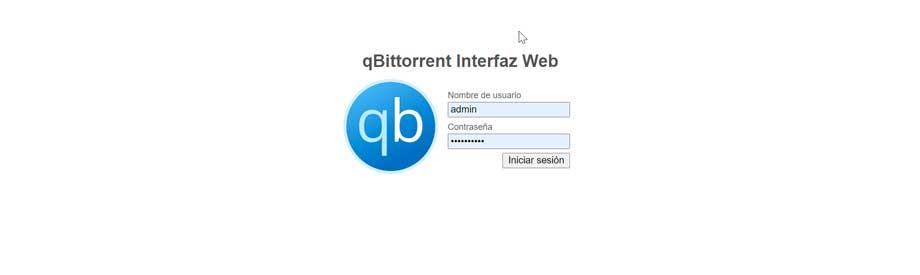 Iniciar sessie interfaz web qBittorrent