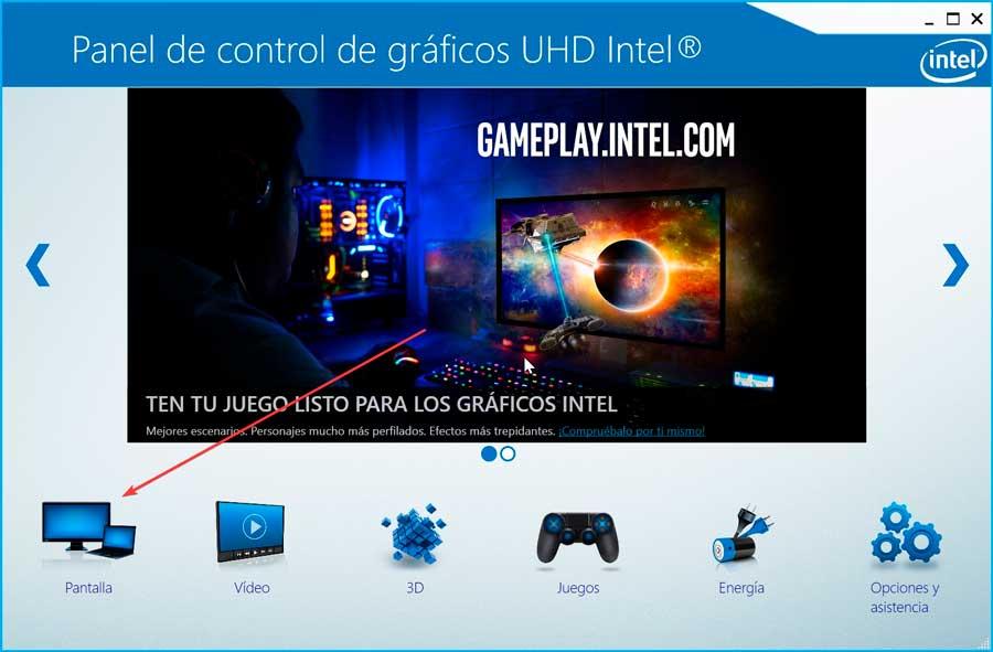 Panel de control de gráficos UHD Intel y pantalla