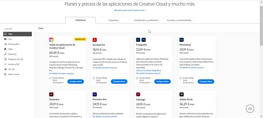 Planes y precios de Creative Cloud