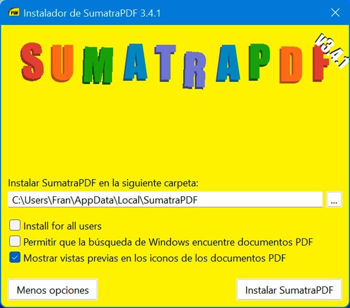 SumatraPDF Mostrar vista previa en los iconos de los documentos PDF