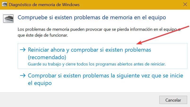 Usar Diagnóstico de memoria de Windows