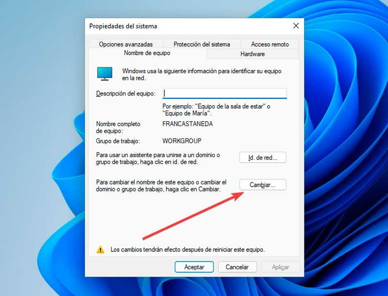 Windows 11 cambiar nombre de propriétés du système