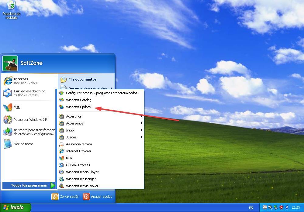 Abrir Windows Update en XP