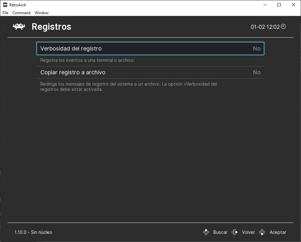 Ajustes RetroArch - Registros