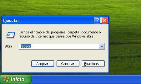 Ejecutar regedit Windows XP
