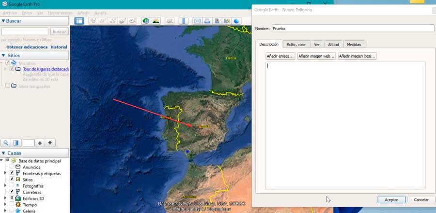 Google Earth Pro seleccionar puntos del mapa