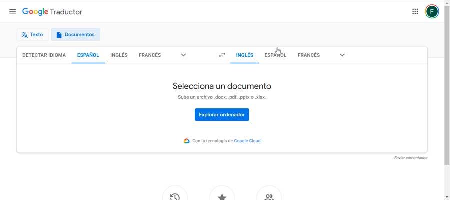 Google translate upload document