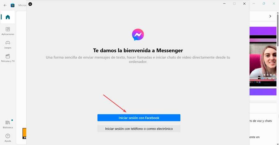 Messenger Iniciar sesión con Facebook