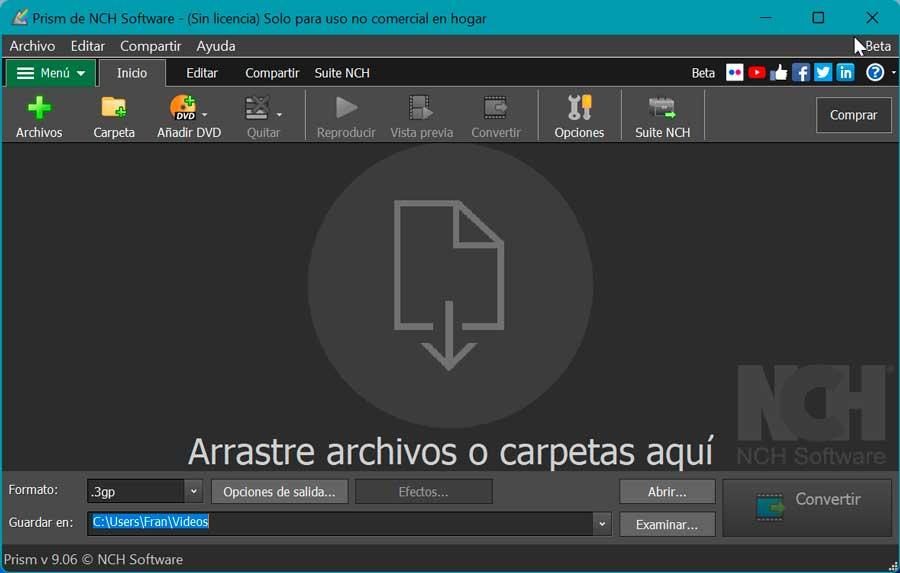 Prism Video Converter arrastrar archivos y carpetas