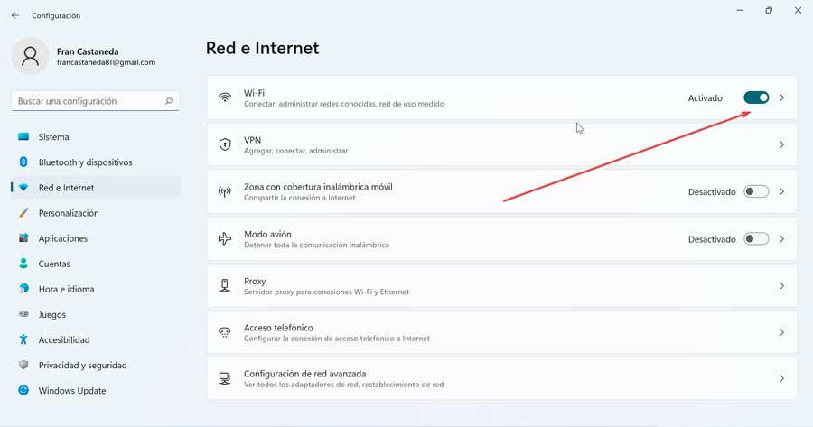Red e Internet y Wi-Fi