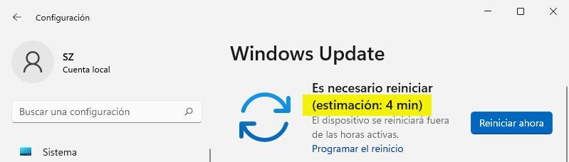 Tiempo estimado actualizar Windows 11 en Windows Update